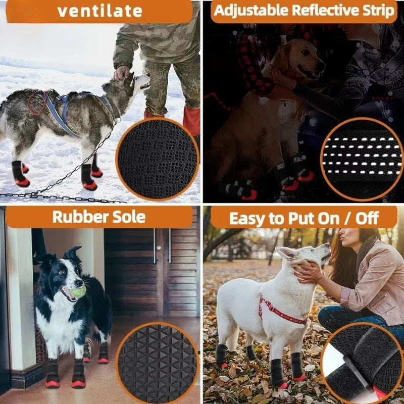 Walk 4 Pcs Dog Shoes Waterproof Small Large Breeds Dog Shoes Breathable Reflective Tape Dogs Walking Non Slip Pet Product