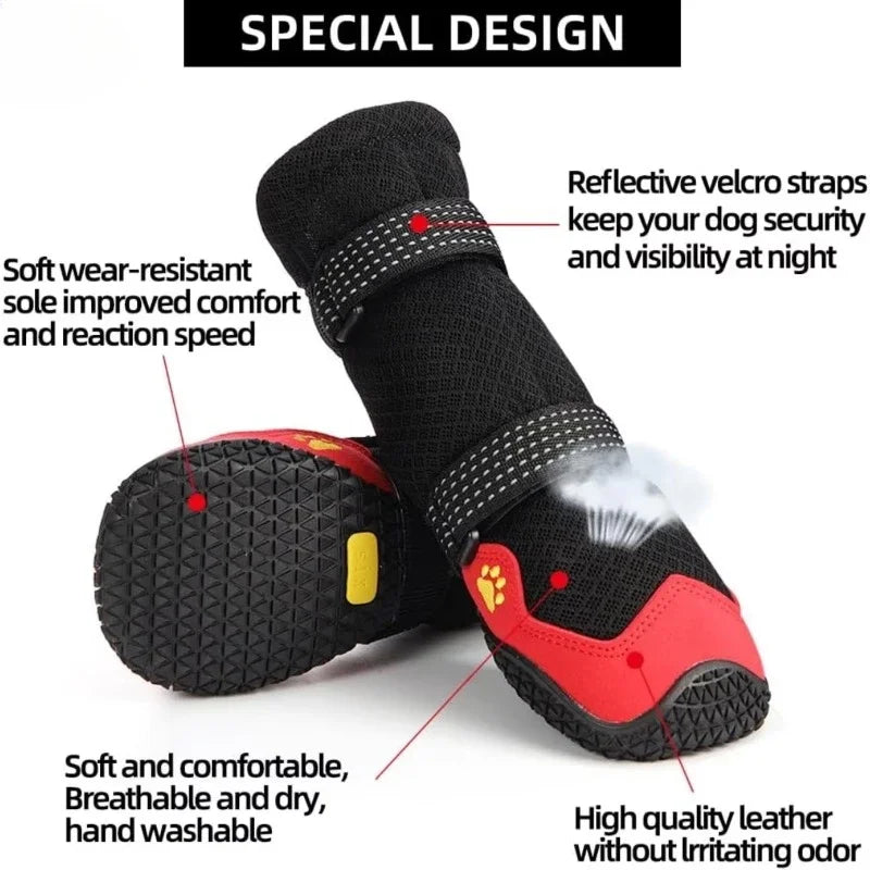 Walk 4 Pcs Dog Shoes Waterproof Small Large Breeds Dog Shoes Breathable Reflective Tape Dogs Walking Non Slip Pet Product