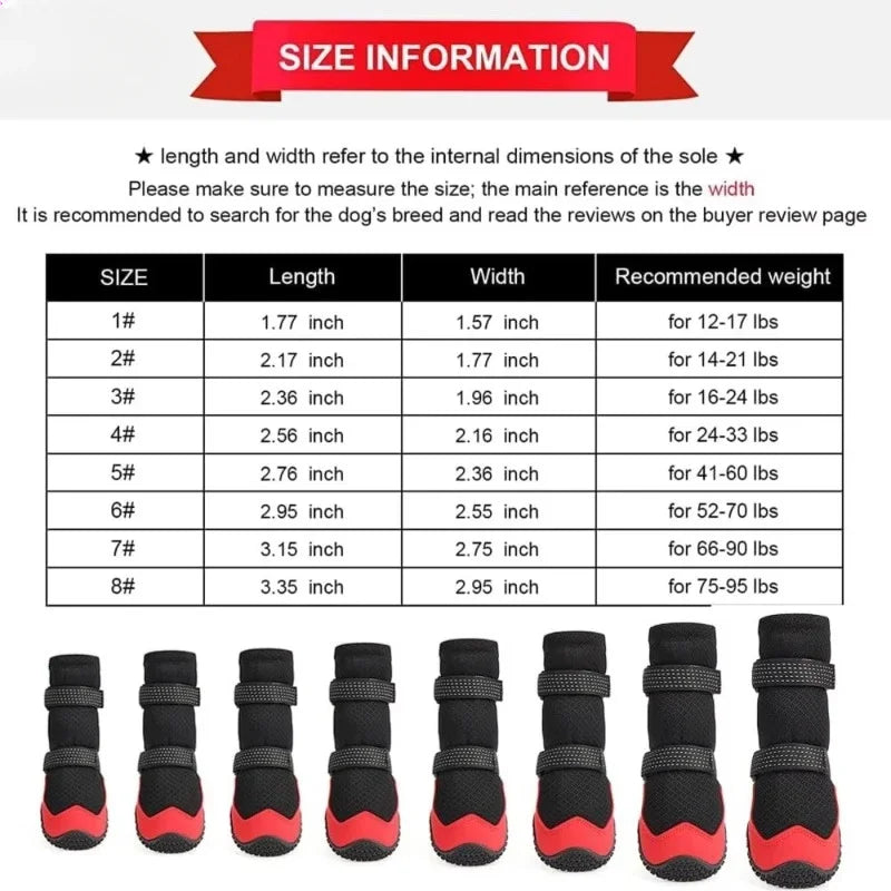 Walk 4 Pcs Dog Shoes Waterproof Small Large Breeds Dog Shoes Breathable Reflective Tape Dogs Walking Non Slip Pet Product