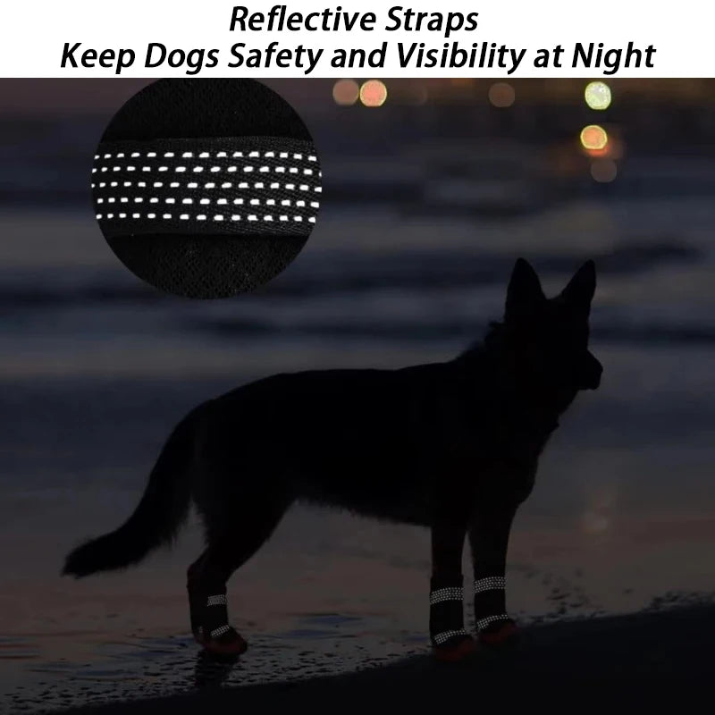 Walk 4 Pcs Dog Shoes Waterproof Small Large Breeds Dog Shoes Breathable Reflective Tape Dogs Walking Non Slip Pet Product