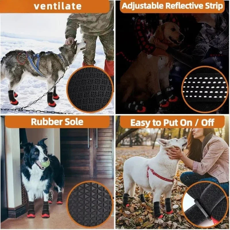 Walk 4 Pcs Dog Shoes Waterproof Small Large Breeds Dog Shoes Breathable Reflective Tape Dogs Walking Non Slip Pet Product